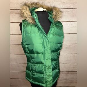 Talbots Emerald Green Puffer Vest Size Small, Soft, Everyday Wear, Fur Trimmed